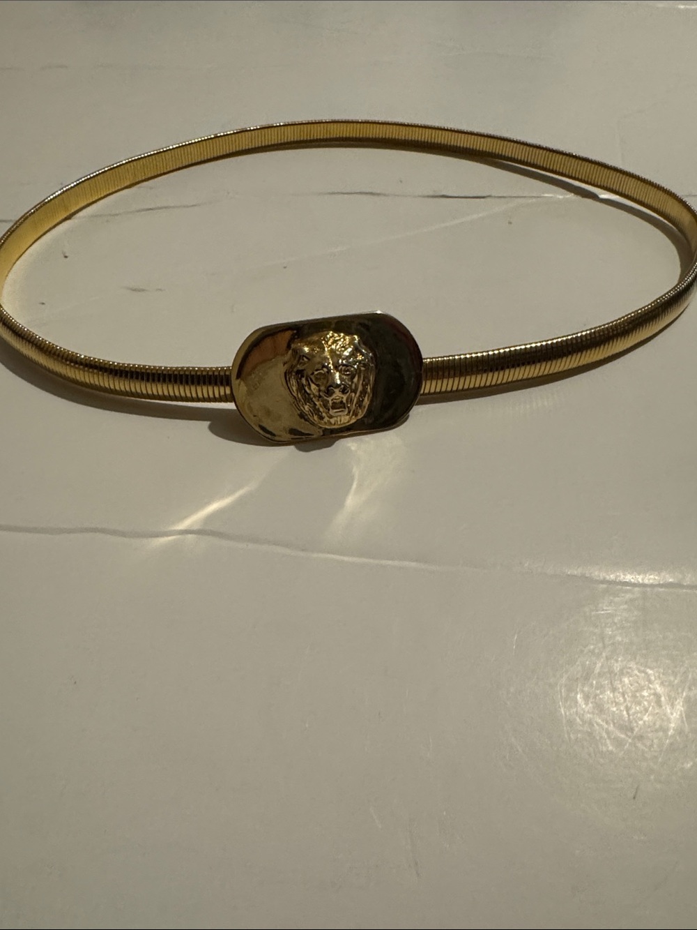 Vintage Gold Tone Lion Head Stretch Snake Chain Belt